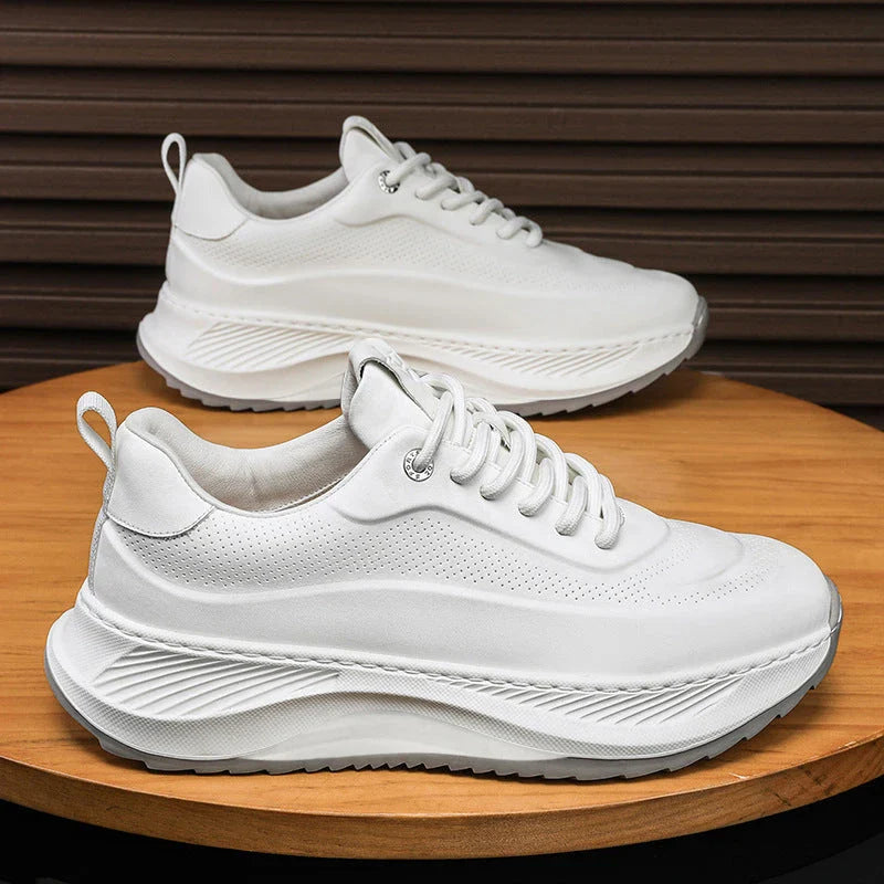 Men's Stylish Thick-Sole Athletic Sneakers in Black, Beige, and Beige Black Colors