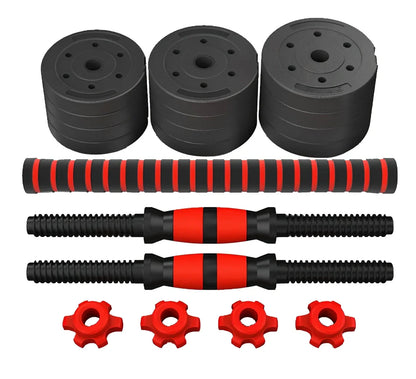 Red rubber-coated concrete adjustable dumbbells set, 10-40kg weights for household fitness barbell training