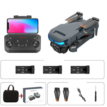 Black foldable drone with dual 4K cameras, unfolded to 18cm with protective covers installed