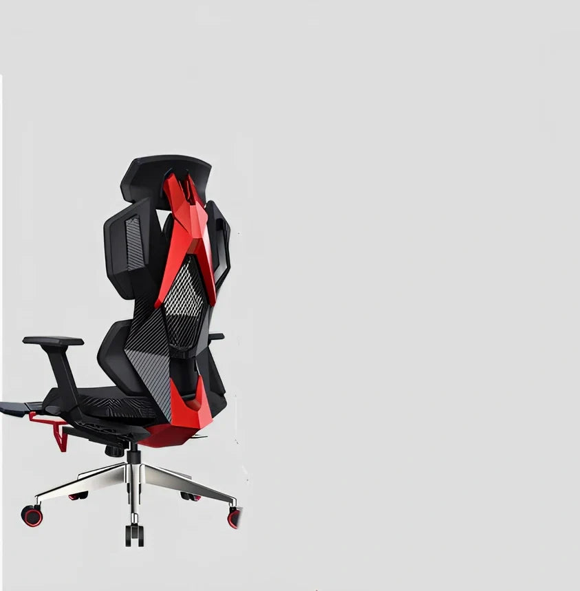 Ergonomic esports gaming chair with rotating armrests and built-in foot pedal in mesh fabric