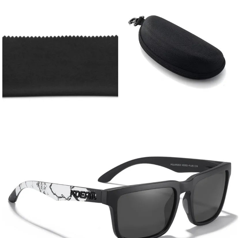 Square polarised sunglasses with TAC lenses and a PC frame, shown in one of 12 available colour options.