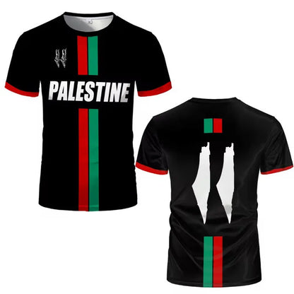 3D printed football pattern T-shirt in black with half sleeves on spandex fabric