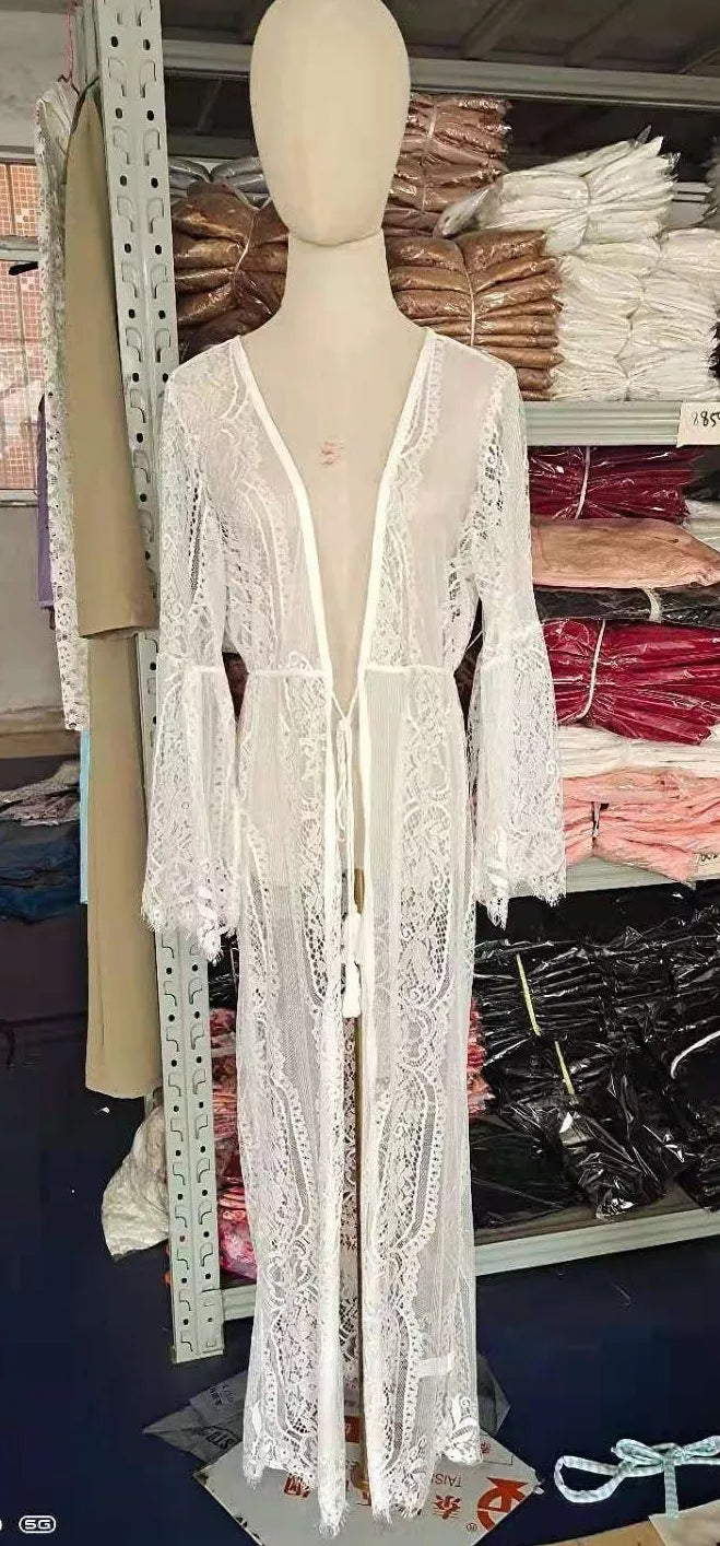 Bikini Beach Sun Protection Long Cover Up in black and white, sizes S to XL