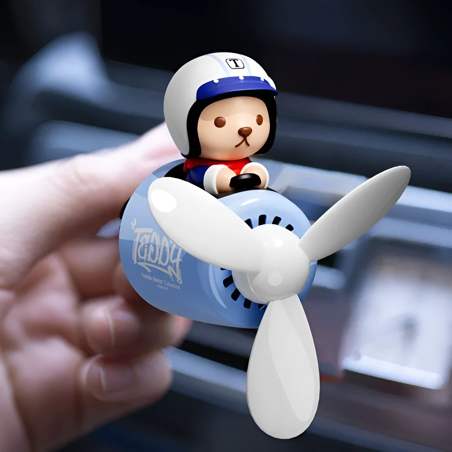 Blue teddy bear car vent aromatherapy ornament with dimensions 52x60x53mm