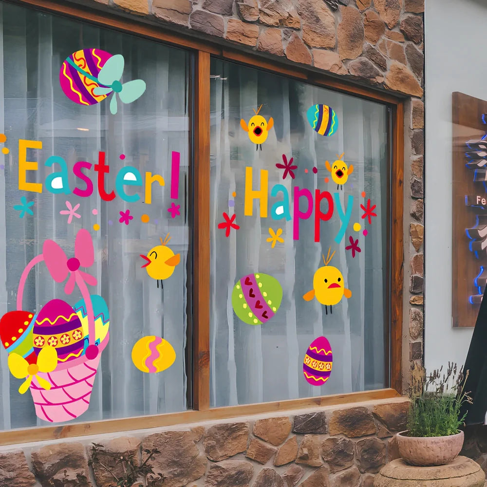 Easter rabbit pattern wall sticker set with 15 PVC panels measuring 20x30cm each