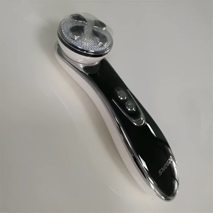 Vibration beauty instrument with medical anti-allergy steel probe, RF EMS sonic vibration and colour light, in rose gold or white