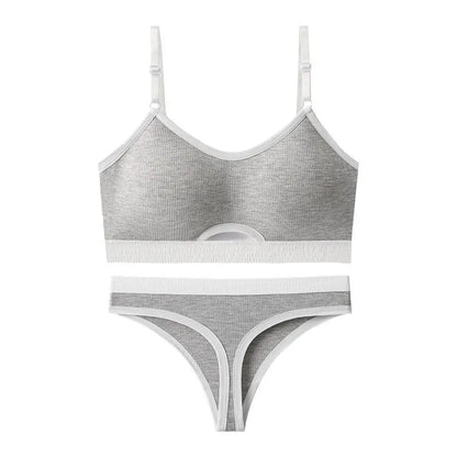 White underwired sports tube top vest with a contrasting dark grey panel across the back, shown with matching brief.