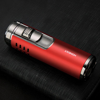 Zinc alloy cylindrical cigar lighter with four-straight flame design in choice of five colours