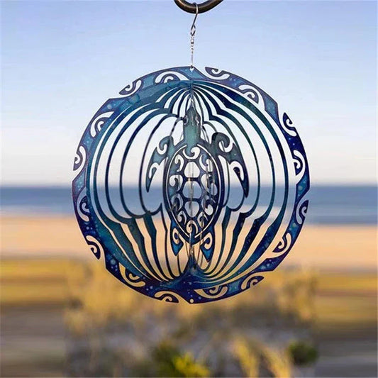 Mesmerizing 3D ocean blue wind chime with sea turtle design, capturing the serene beauty of the sea