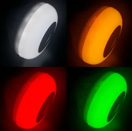 White E27 Bluetooth smart LED bulb with built-in speaker and remote control for colour-changing lighting.