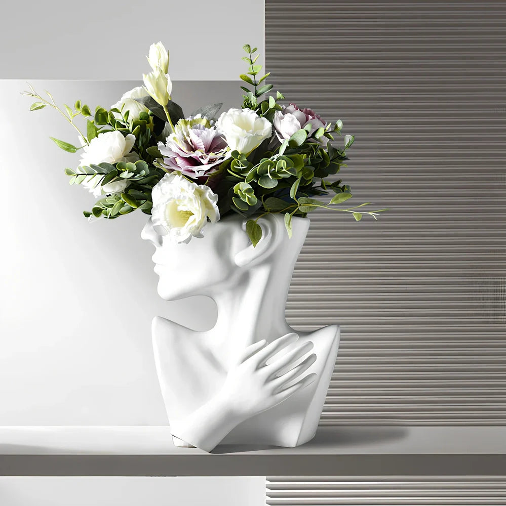 White Nordic-style ceramic vase measuring 25cm tall with minimalist design on wooden table