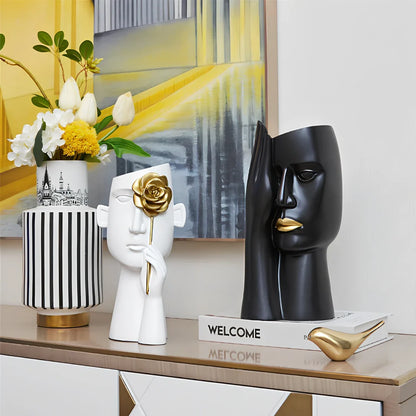 Creative art vase with body shape design in black and white colours, modern resin home decoration