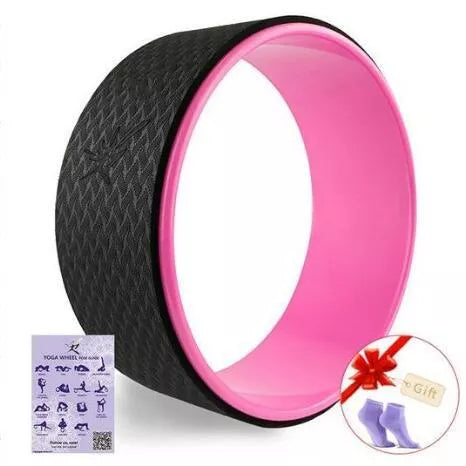High-Density TPE Yoga Wheel in green, pink, purple, wood, and yellow for enhanced flexibility