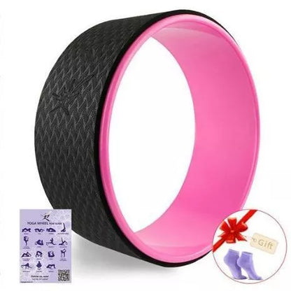 High-Density TPE Yoga Wheel in green, pink, purple, wood, and yellow for enhanced flexibility