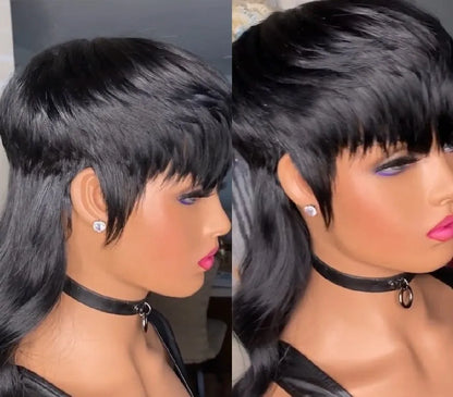 Black Brazilian wig with bangs front shorter than back long synthetic hair T7262 colour
