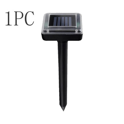 Solar-powered ultrasonic pest repeller with watertight design and 360-degree coverage to deter rodents and snakes in yard and garden