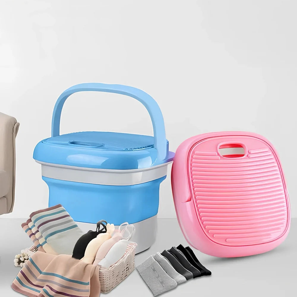 Blue Weili BX-3 folding washing machine unfolded, 0.8kg tub capacity, plastic portable design for small laundry loads