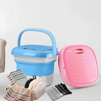 Blue Weili BX-3 folding washing machine unfolded, 0.8kg tub capacity, plastic portable design for small laundry loads