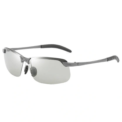 Men's driving glasses with color-changing polarized lenses in various frame colors