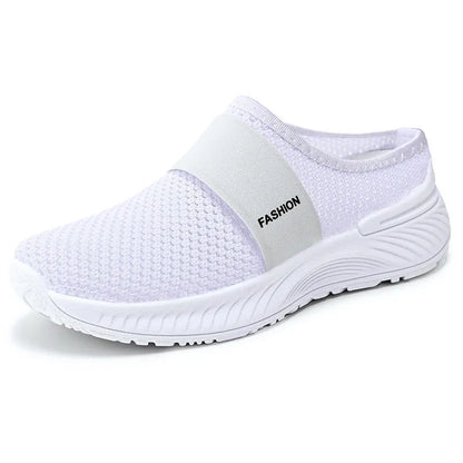 Women's breathable mesh casual shoes in beige, flat heel, round toe, PVC sole, sizes 36-43.