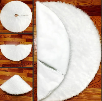 Pure white plush Christmas tree skirt in four sizes: 78cm, 90cm, 122cm, 150cm diameters