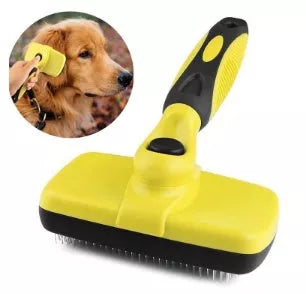 Benepaw Premium Auto Clean Dog Brush in yellow and green for effective pet grooming