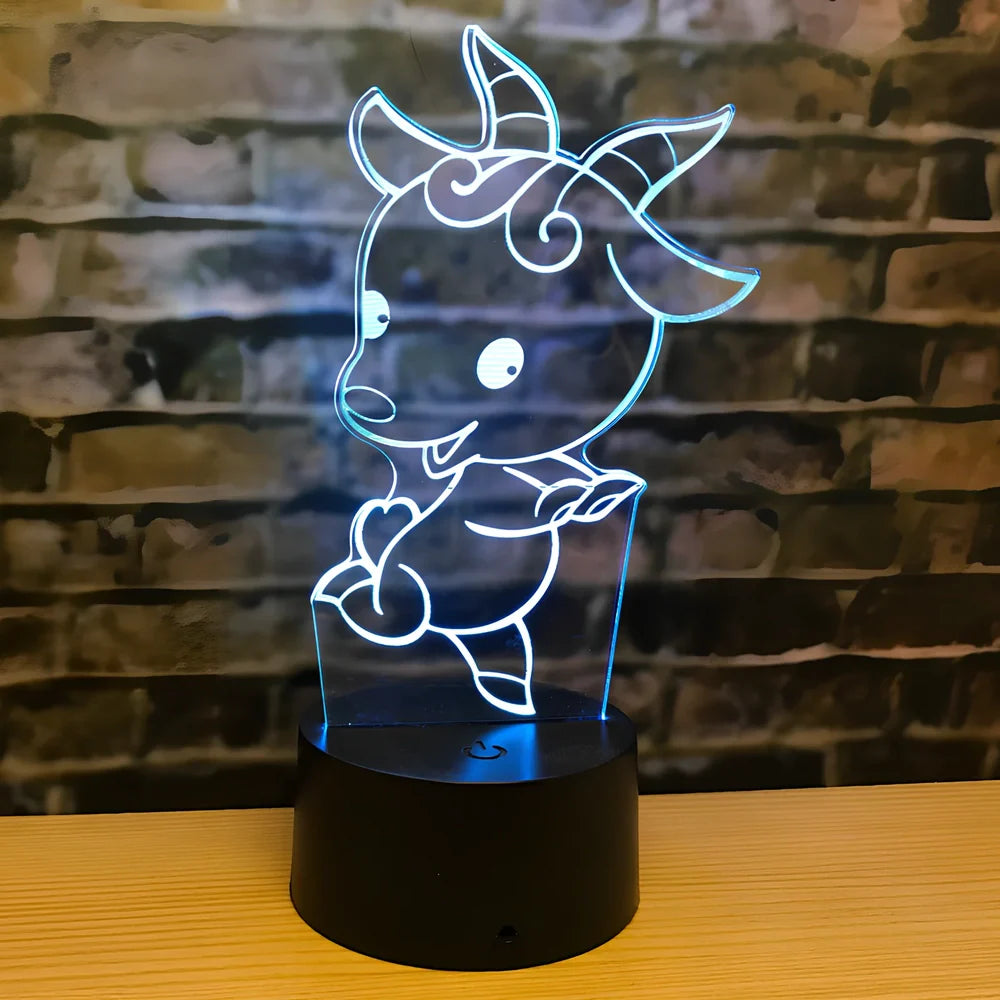Zodiac LED night light with touch control showing dragon design and seven colour illumination options