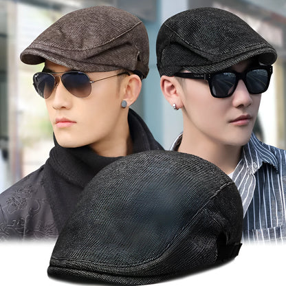 Men's cotton linen blend beret in dome crown style, adjustable for head circumference 55-58cm