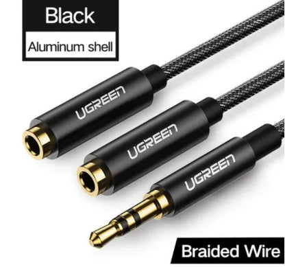20cm earphone replacement cable with gold 3.5mm connectors in black, grey, and white colour options