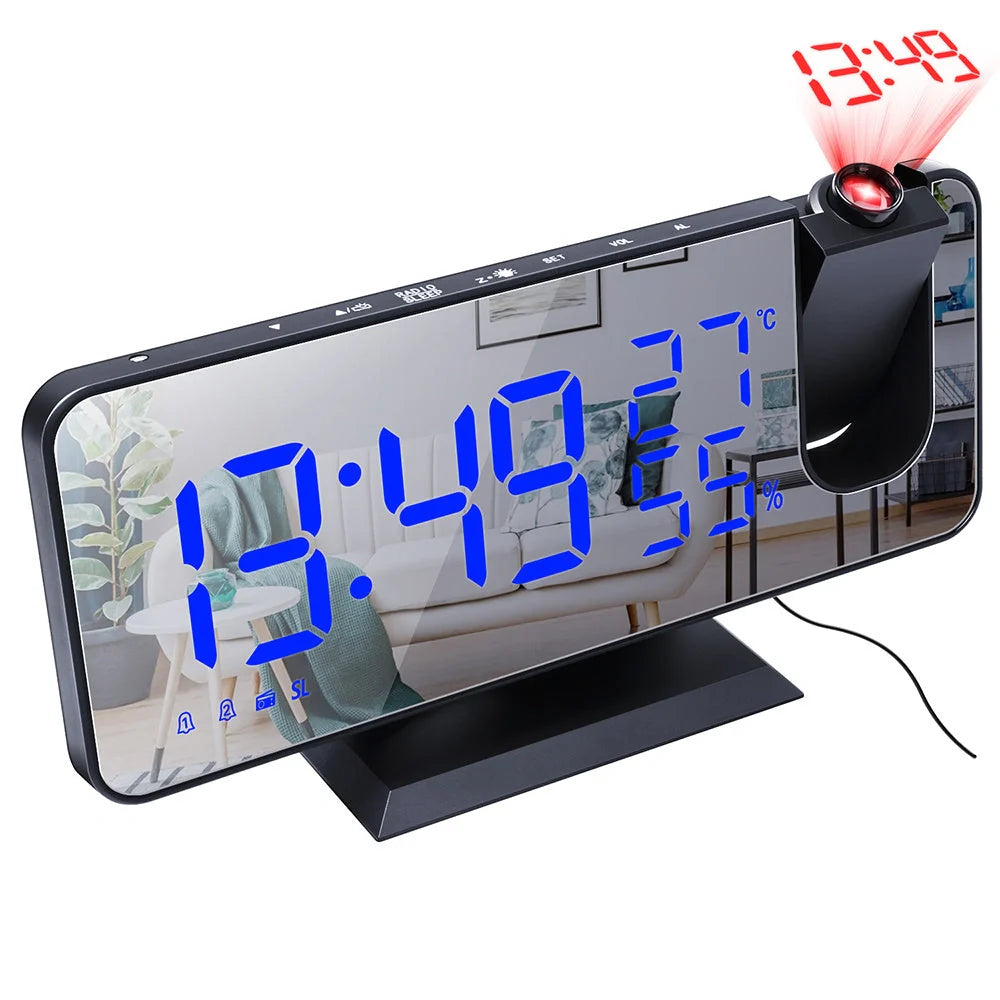 Multifunctional Radio Projection Alarm Clock with adjustable brightness and USB charging port