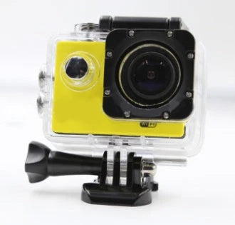 Rugged 4K waterproof action camera with wide-angle lens, perfect for outdoor adventures and water sports