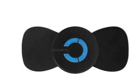 Black HQ-185 mini electric shoulder and neck massager with massage patch, showing compact 15cm size.