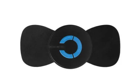 Black HQ-185 mini electric shoulder and neck massager with massage patch, showing compact 15cm size.