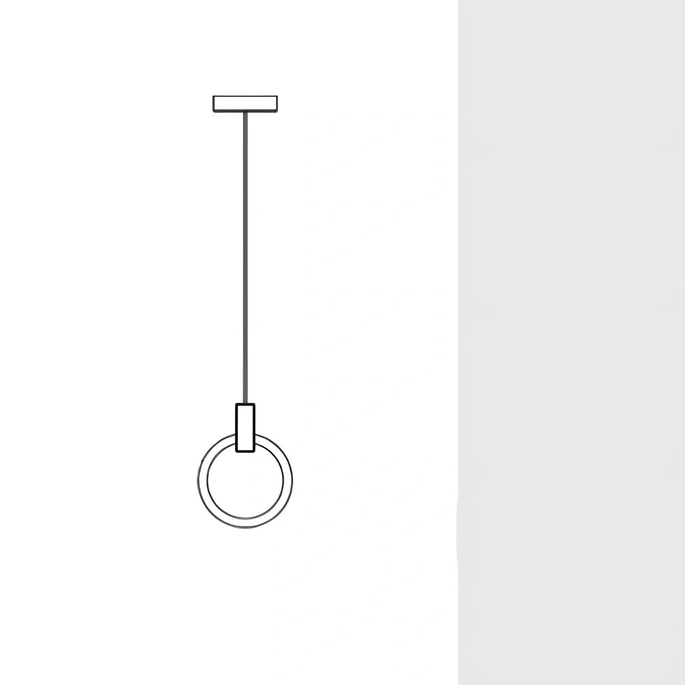 White wooden ring LED lamp with adjustable height mechanism and fishing line chandelier design