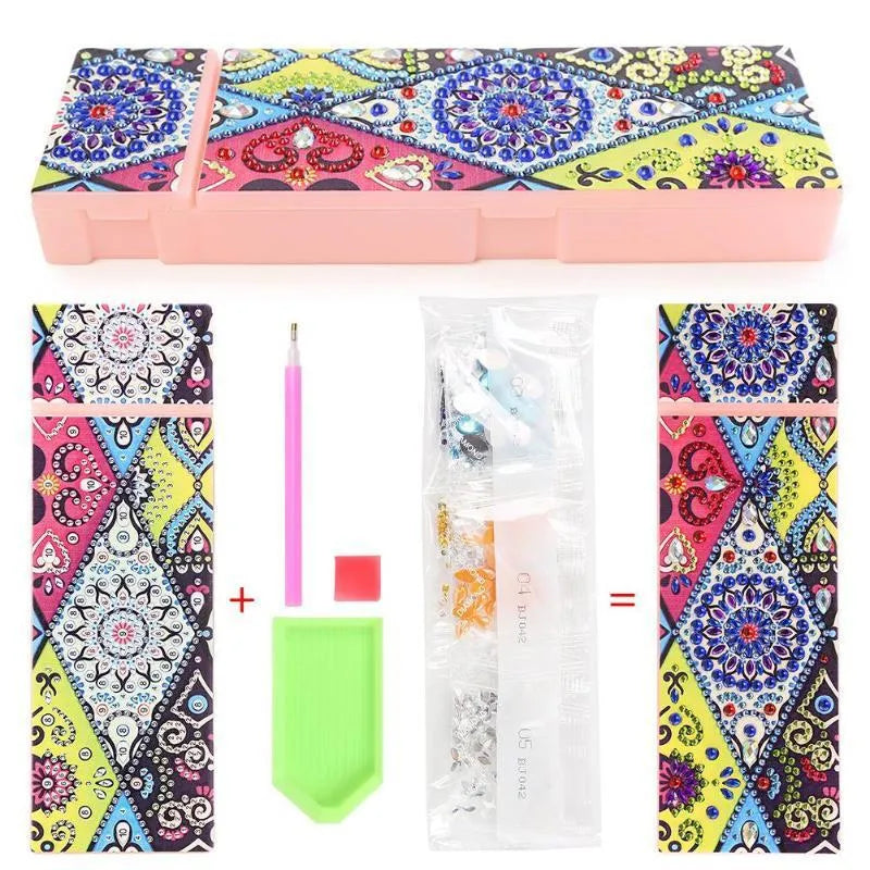 DIY diamond painting kit for creating personalised pencil case with resin sequin decoration on PU leather