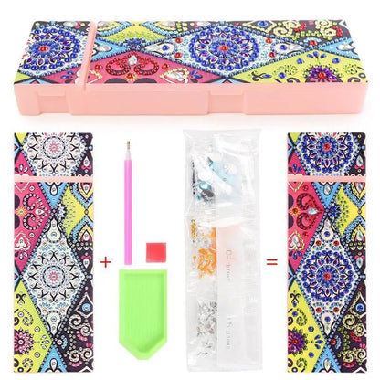 DIY diamond painting kit for creating personalised pencil case with resin sequin decoration on PU leather