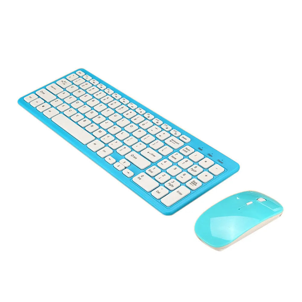 Black wireless keyboard and mouse set on a desk showing 96-key layout and compact mouse.