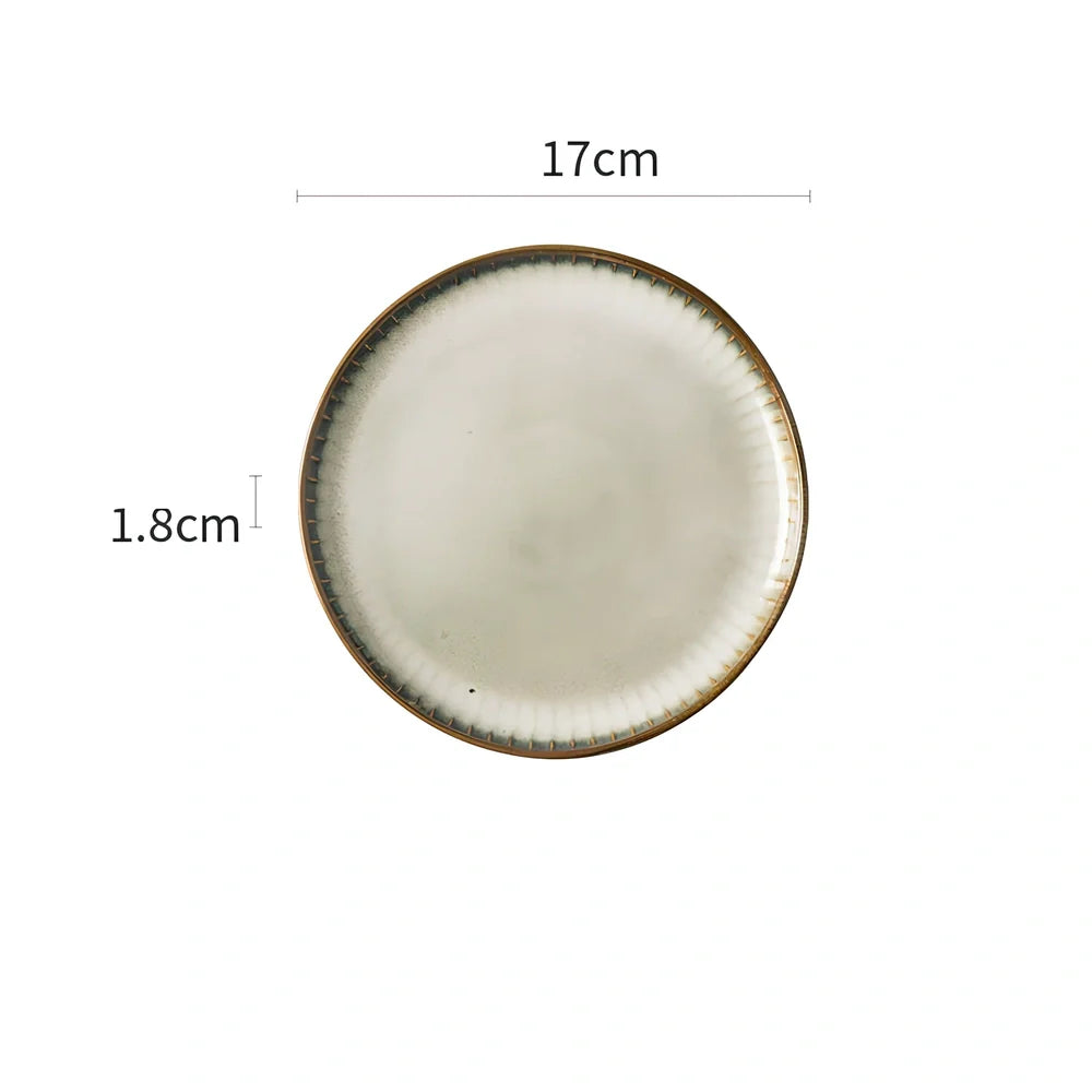 Nordic brown ceramic tableware set with four pieces including rice bowl, noodle bowl and two flat plates