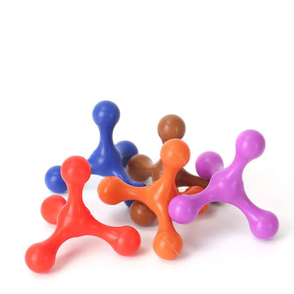 Blue silicone puppy chew toy with three-leg design measuring 9.5cm for teething relief