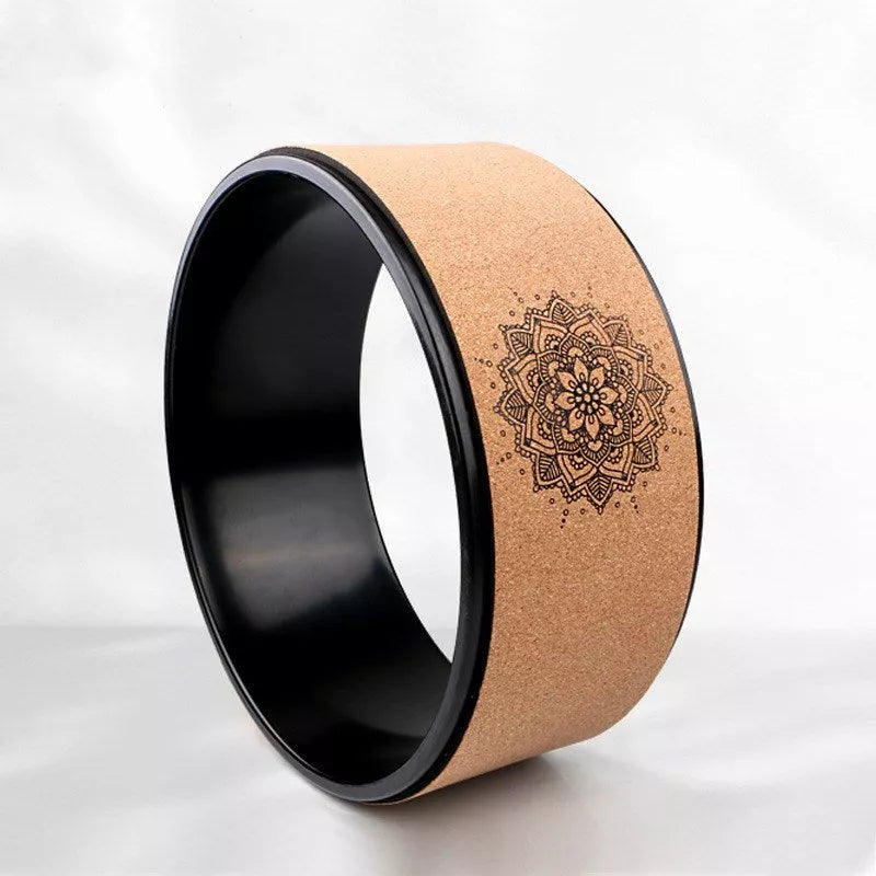 Cork Rubber Yoga Wheel with mandala flower design for enhanced grip and flexibility