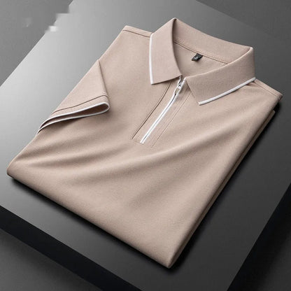Men's slim fit lapel collar short sleeve casual shirt in a cotton blend fabric