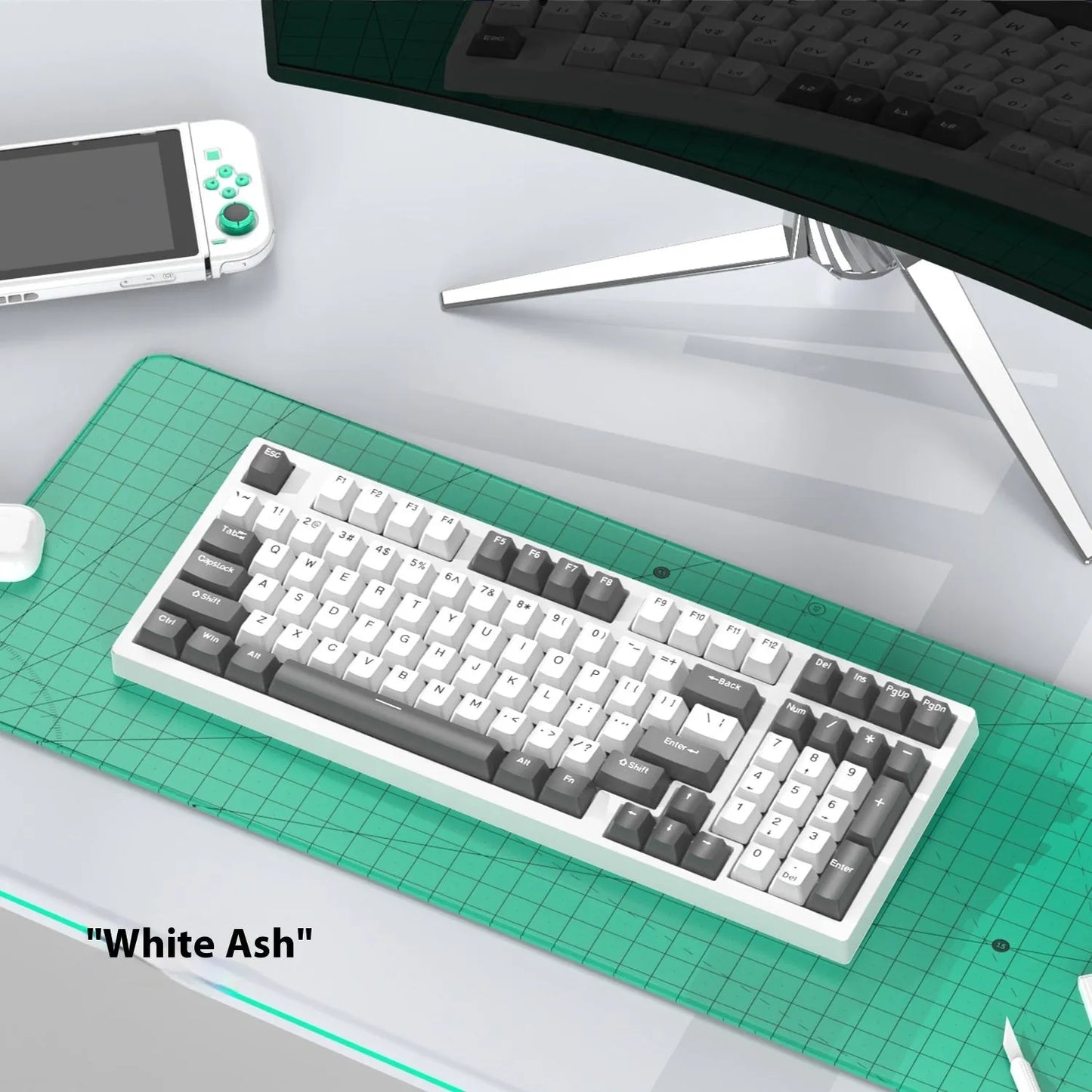 K98 mechanical keyboard and matching wireless mouse in a selected colour from the range on a desk.
