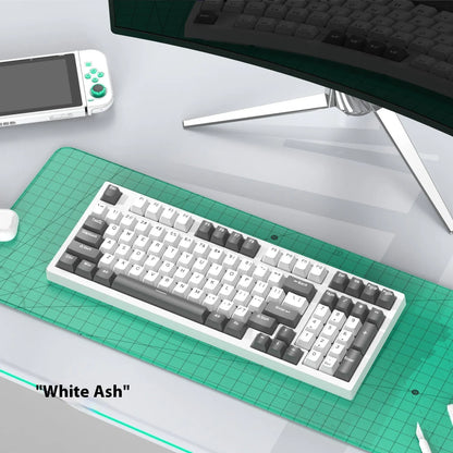 K98 mechanical keyboard and matching wireless mouse in a selected colour from the range on a desk.