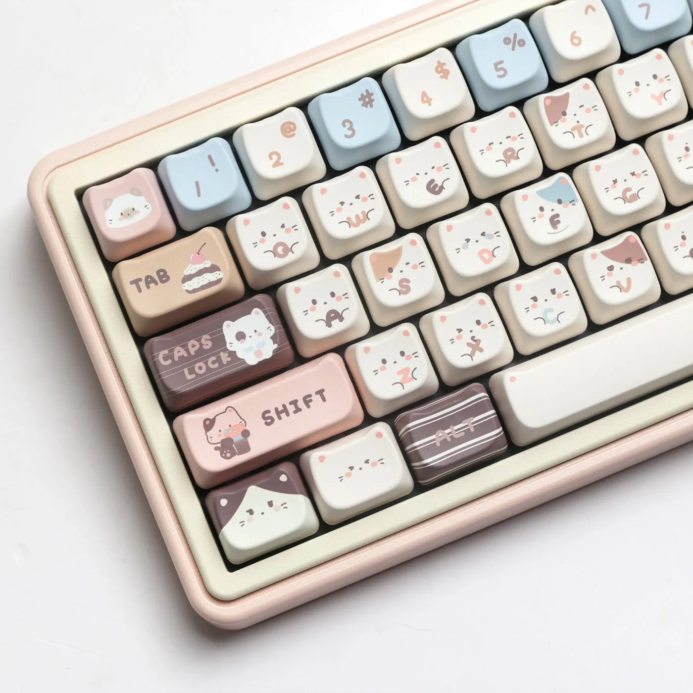 Sea Salt Cat PBT keycap set with sublimation printing showing 26 keys including 7u spacebar supplement