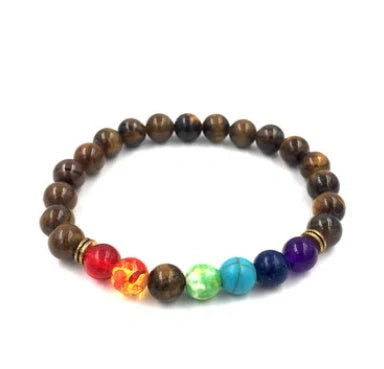 Agate molten rock chakra bracelet with colorful 8mm beads and adjustable string