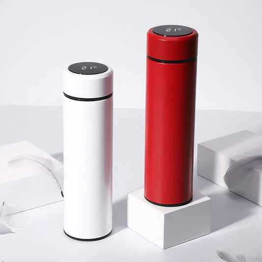 Sleek stainless steel vacuum flask with LED temperature display, available in various stylish colors and capacities to suit active lifestyles.