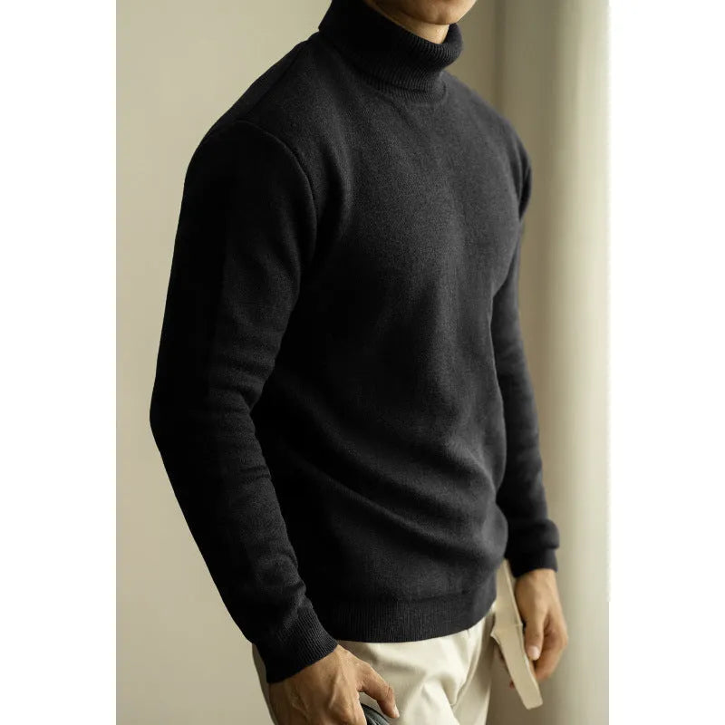 Men's long-sleeved slim fit sweater in black, brown, dark gray, light apricot or white, sizes S to 3XL.