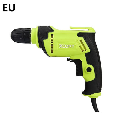 Pistol-grip electric drill with 450W motor, 10mm chuck, measuring 24cm by 24cm by 7cm