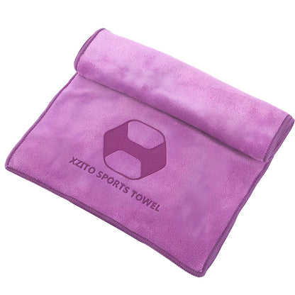 Blue sports sweat absorbent towel with 100x30cm dimensions and polyester-nylon fabric for athletic use