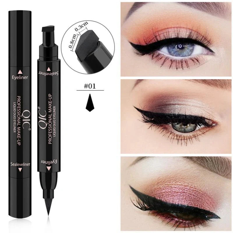 Dual-Tip Winged Eyeliner Stamp with Carbon-Black Pigment for Easy Application